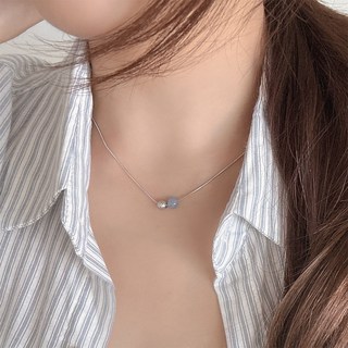데일리 미니멀 실버 스트링 블루 원석 써지컬 목걸이 no.397