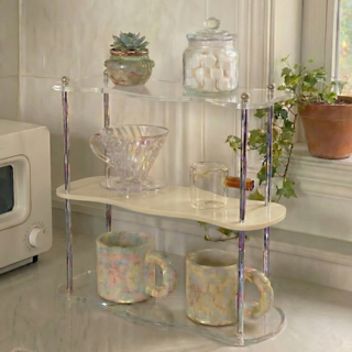 유유랩 아크릴 선반 화장품 정리대 DIY 미드센츄리, 투명+크림+투명, 3단