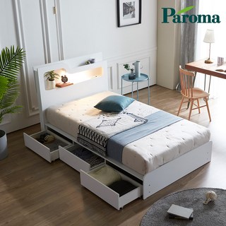 파로마 베이 베니스 LED 호텔 수납 침대 프레임+유로탑40T 독립매트리스(슈퍼싱글/퀸/킹), 01.슈퍼싱글 ODM0006 착불_화이트