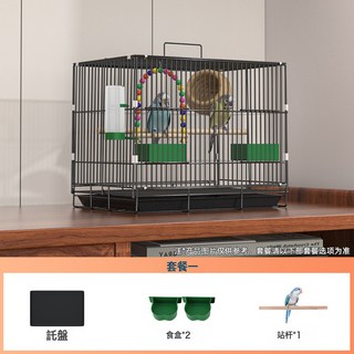 鳥籠虎皮鸚鵡鳥籠子玄鳳文牡丹加密鳥別墅小珍珠小鳥專用摺疊金屬, 1個, 黑色35*26*33【基礎3件套含站杆】:一個