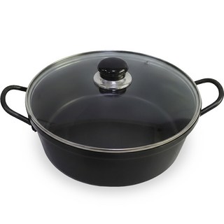 유유마트 국산 업소용 경질 칼국수냄비 깊은 넓은 국수 전골 냄비 양수 국물요리, 1개, 26cm_냄비(뚜껑포함), 블랙