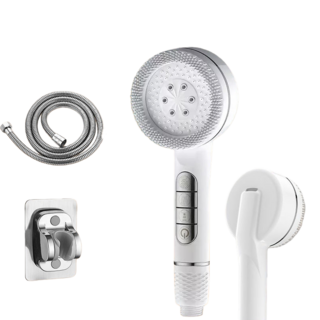 鋼琴按鍵蓮蓬頭 增壓按摩過濾花灑套裝 含軟管支架 多模式調節 節水耐用舒適沐浴體驗, 1個, 白色鋼琴過濾蓮蓬頭+1.5米銀色+支架銀