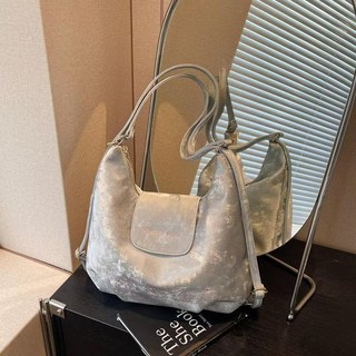 艾米兔女包2025新款可愛洋氣小眾單肩包休閒簡約質感百搭雙肩包, 曙光銀裸包