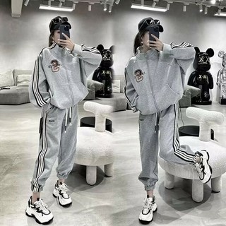 春秋必備 寬鬆時尚運動兩件套 長袖外套 束口長褲 休閒女 秋冬款 a0290