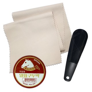 말표구두약 갈색 + 구두천 + 구둣주걱 세트 구두닦이 슈케어 구두광택 초극세사 고급 마이크로파이버 구두칼 헤라
