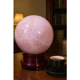 天然玫瑰石圓球擺件，粉晶球體療癒能量擺飾，增進人緣桃花運，辦公室居家風水擺設, 粉水晶球