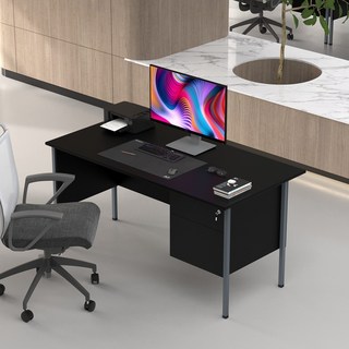 職員辦公桌 員工位 辦公室單人電腦抽屜桌 工作臺 小型經濟書桌, 黑色,1200*750*730MM