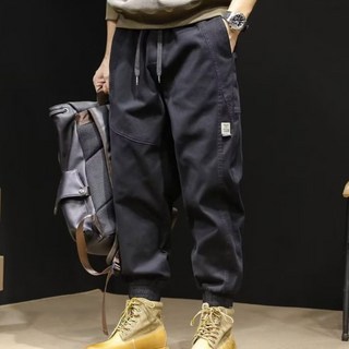 縮口褲 束腳褲 修身工裝褲 鬆緊 男寬松休閑褲 3色長褲 休閒長褲 九分褲 黑色長褲