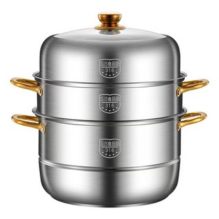 316不鏽鋼多層蒸鍋，食品級材質多層蒸格設計，適用多種爐具，輕鬆烹飪健康美食, 1個, 特厚316不鏽鋼32CM二層