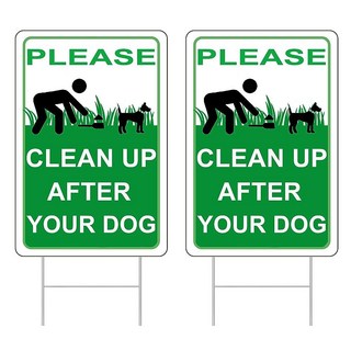 AlfaView Please Clean Up Your Dog Signs 2팩 30.5cm x 22.9cm12 9인치 양면 금속 H-스테이크 강아지 표지판 골판지 플라스틱, 1개