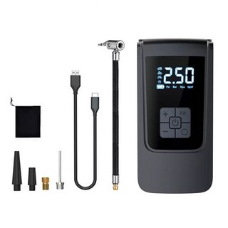 智能無線打氣機，胎壓檢測，萬用打氣機，送充氣嘴4件套, 無線充氣泵｜USB充電, 1個, 黑色