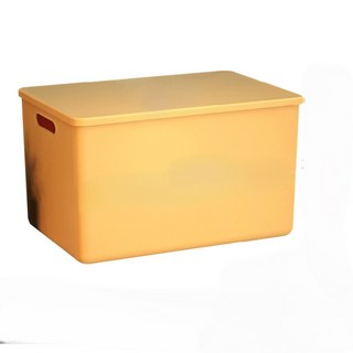 日系簡約帶蓋收納盒 純色玩具衣物整理箱, 黃色, 1個