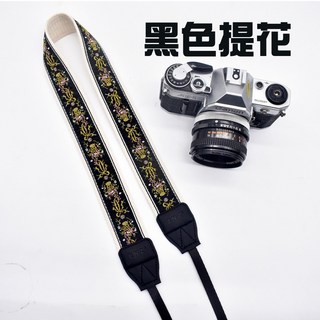 ENZI 復古民族風相機背帶，舒適減壓耐用，多款花色可選, 1個, 黑色提花, 黑色提花