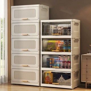 style dr 대형 수납장 무설치 접이식 다용도 옷 수납장 이동식 플라스틱 리빙박스 폴딩 정리함, 투명 5단