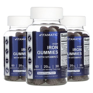 비타매틱 철분 Iron 아이언 비타민C 비건 천연 포도 맛 구미젤리 60개 2+1, 3개, 60회분