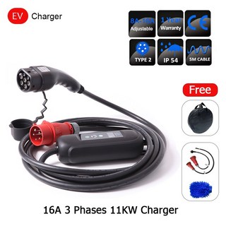 휴대용 전기차 CE 3 상 타입 2 10A 16A 조정 가능한 IEC 62196-2 11KW EV 빨간색 플러그 포함, 02 11KW Type 2-Combo 2