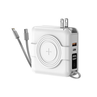 ASPOR 多功能五合一自帶線PD QC3.0超級萬能10000mAh行動電源 A338, 白