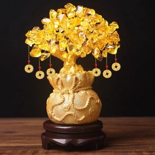 招財樹【黃水晶】＋發財金幣