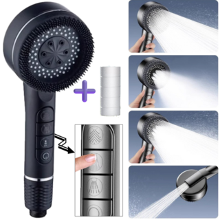 포미온 강력한 수압조절 필터 샤워기헤드, 블랙, 1개