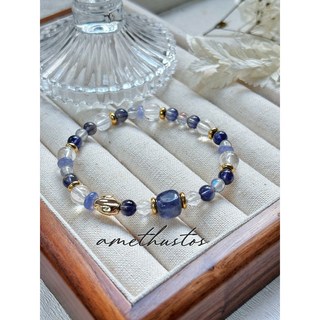 不醉 北極光白水晶堇青石灰月光坦桑石心靈修復手鍊，帶來平和安定，提升自信天然水晶手鍊