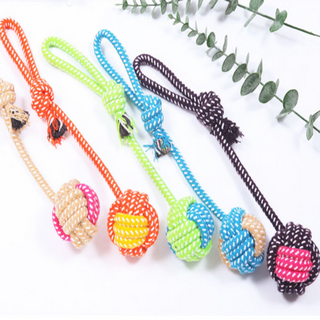 PET 강아지 장난감 이갈이 공 터그 놀이 로프 롱볼 실타래, 1개, 랜덤