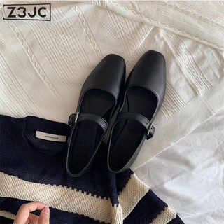 Z3JC 進口混種真皮極簡一字扣帶軟底平底瑪麗珍單鞋女新款