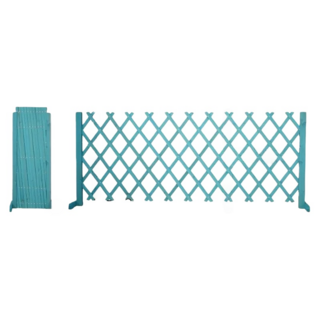 【台灣出貨】防腐實木伸縮柵欄帶腳護欄，庭院陽台寵物圍欄，戶外網格爬藤花架, 克萊因藍,帶腳籬笆薄款140*53cm