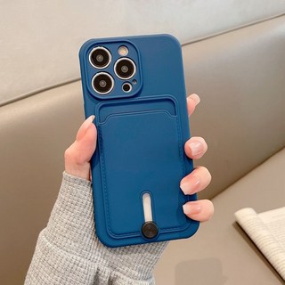 iPhone 16 Pro Max 手機殼，全包覆軟殼，支援iPhone 11、12、13 mini, 1個, 【深藍】推拉開關-取卡功能iphone15