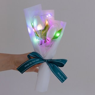 VITALO 루미에르 튤립 LED 플라워 기프트 세트 조화 졸업식 발표회 학예회 꽃선물, 1세트, 화이트 튤립