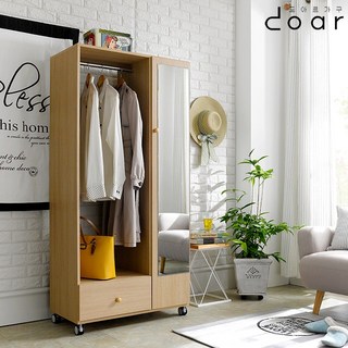 도아르 원룸 옷방 드레스룸 이동식 시스템 행거 옷장, 800 거울 옷장-오크