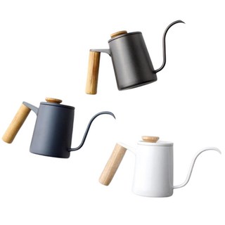 핸드드립포트 350ml 색상 우드 손잡이 핸드드립 주전자 드립포트, 블랙, 1개