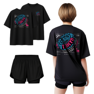 TST 여름 워터파크 물놀이 수영복 상하 세트 여성 오버핏 반팔 래쉬가드+3부 보드숏 워터 레깅스, L, 도쿄804+3부3부