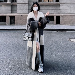 ORZQU 가을 겨울 여성 퍼카라 인조퍼 고급 니트 루즈핏 도톰 롱 코트