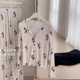 브루니 여성잠옷 브이넥 미키 프린트 루즈핏 홈웨어세트 P8000