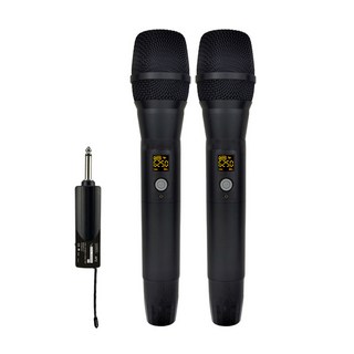 UHF可調頻無線麥克風 一對二 會議麥克風 教學用 唱歌專用充電式 智能LED顯示 金屬外殼 四個顏色, 純黑色, 新升級拖二充電款