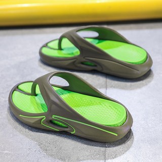 男女兩用居家室外拖鞋 輕便防臭防水減震防滑厚底涼感透氣軟底耐磨不磨腳靜音速乾平底人字拖, 4344, 綠色