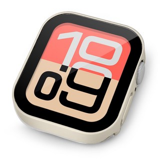 뷰씨 애플워치 스퀘어 풀커버 일체형 9H 강화유리 액정보호 케이스, 무광 스타라이트