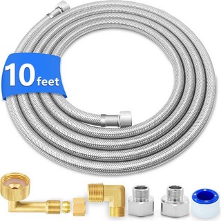 식기세척기 설치 키트 - 8피트 스테인리스 스틸 호스(3/8인치 압축 연결부 포함) 팔꿈치가 있는 식품 등급 PEX 내부 튜브 급수 라인 어댑터, 10FT, 1개