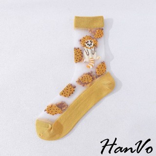 HanVo 日系水果花花中筒玻璃絲襪 薄款透膚長襪 透明長筒襪 中筒襪 水晶襪 女生配件 A12-6044