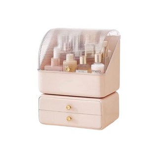 多功能防塵化妝品收納櫃：大容量桌面整理盒，翻蓋抽屜設計，防水美妝收納箱, 杏仁粉（定制款）, 1個