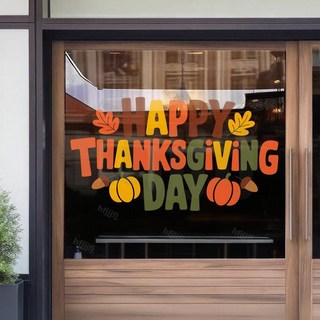 新品推薦 感恩節節日氛圍布置 裝飾 靜電貼畫 店鋪商場玻璃貼紙 櫥窗門窗貼 窗花, LG393靜電透明彩印,小