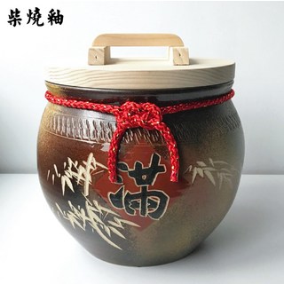 柴燒釉陶罐 居家裝飾擺件 收納罐 藝術陶器 木蓋繩結設計, 柴燒色
