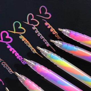 6색 반짝이 무지개 그라데이션 젤펜 세트 다이어리 꾸미기 아트펜, 1세트, 레인보우