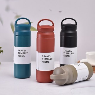 新款原宿杯304不銹鋼保溫杯高顏值男女保溫杯簡約便攜咖啡杯陶瓷保溫杯保溫瓶保溫壺水壺水瓶咖啡杯果汁杯飲料杯環保杯, 熱銷款 提手灰色,500ml, 1個