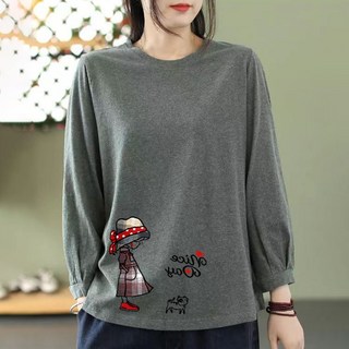 여성 편한 라운드 긴팔티 봄 가을 캐릭터 심플 루즈핏 기본티 데일리룩 이너티 면티 여자상의