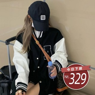 韓版寬鬆刺繡棒球外套 防曬外套 女裝 上衣 衣服 寬鬆舒適 台灣發貨, 【J318】黑色