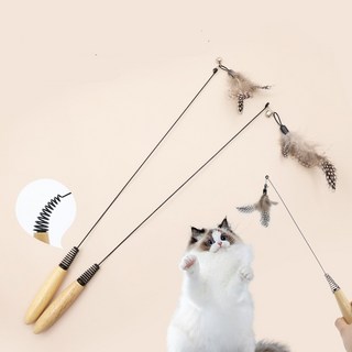 나무 스프링 낚싯대 장난감 + 깃털, 1개, 흰색