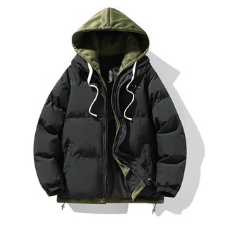 假兩件連帽情侶款棉服 冬季加厚保暖外套 潮牌休閑百搭面包服 短款棉衣