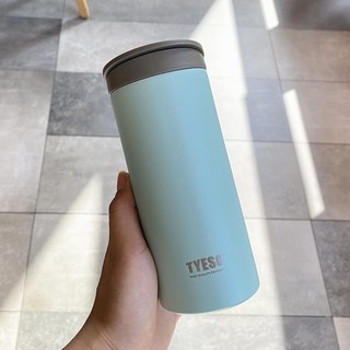 速發 TYESO不鏽鋼咖啡杯 不鏽鋼輕巧隨行杯 車載保溫杯 翻蓋直飲保溫杯 防漏旋蓋直身咖啡杯, 松石緑,500ml, 1個