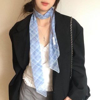 Coablu 여성용 얇은 체크 프린트 스카프 쉬폰 소재 데일리 패션 목도리